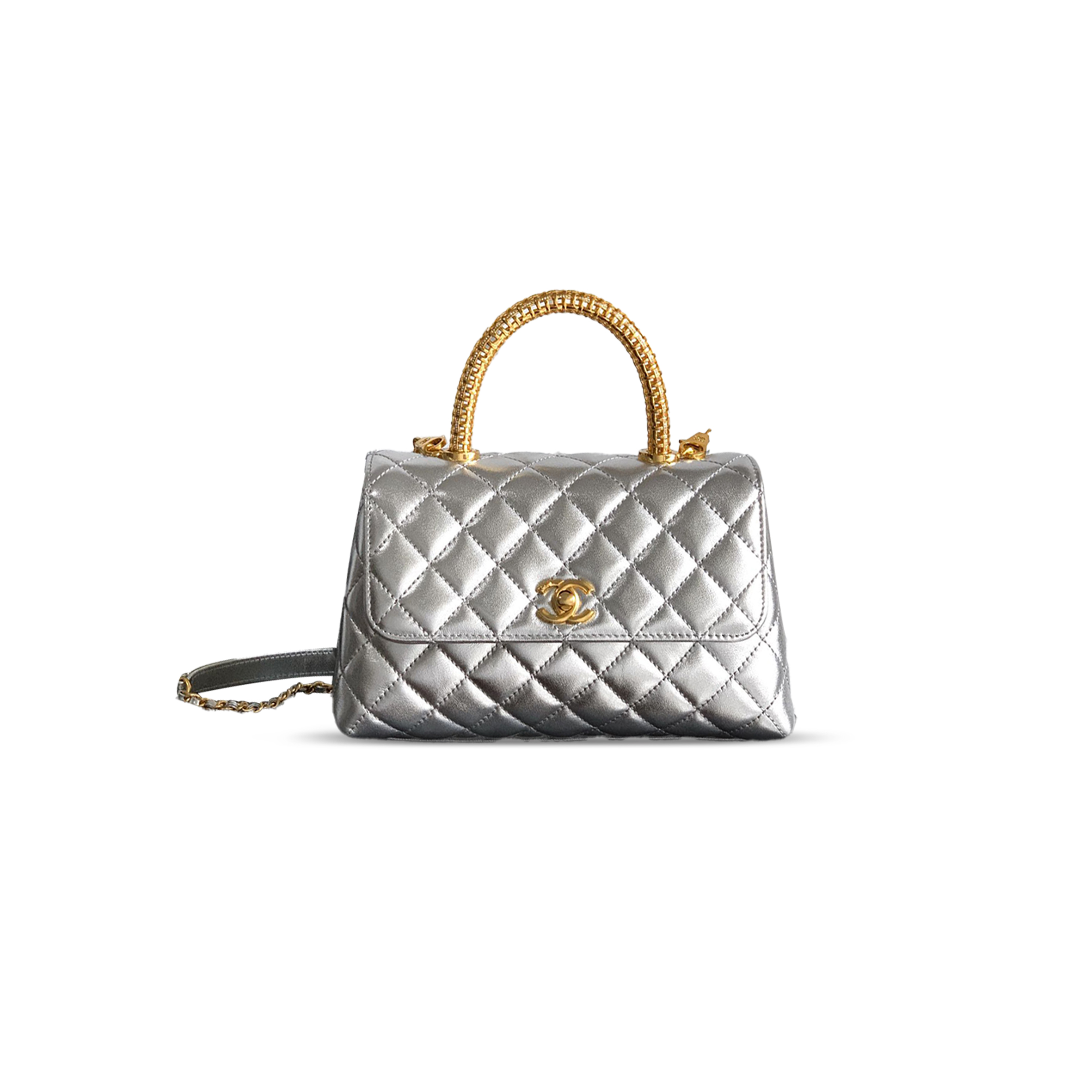 Ch*el 25a calfskin quilted top handle flap bag 382460 (23*14*8cm)